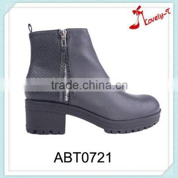 Hot selling woman wholesale best price two zippers mid heel anti slip ankle boots