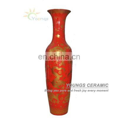 Jingdezhen Large China Red Ceramic Porcelain Dragon Flower Vases