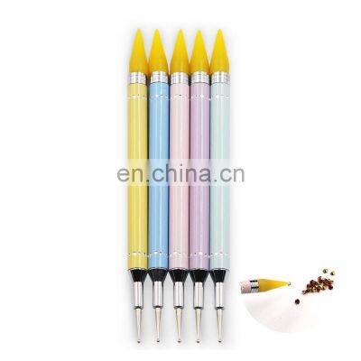 Wholesale High Quality Nail Art Dual-ended Dotting Pencil Wax Head Pick Up Metal Handle Crystal Rhinestone Picker Nail Art Pen