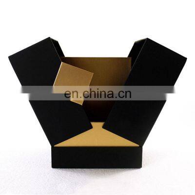 Classic black luxury custom touching paper perfume box packaging with gold stamping logo