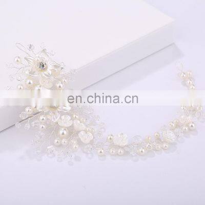Flower Headwear Wedding Headband for Bride Crystal Pearls Women Tiara Bridal Headpieces Hair Jewelry Accessories photo-5