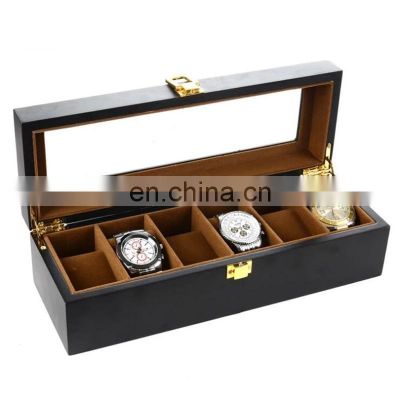 6 Grids Watch Box Black Matte Spray Paint Watch Case Holder Organizer