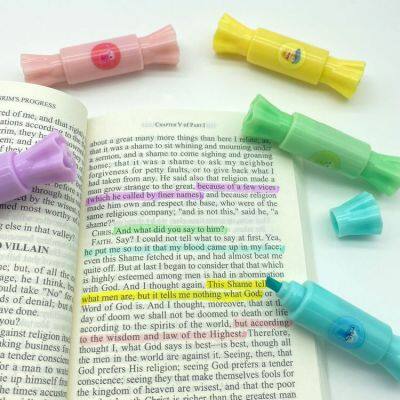 TOM ART Promotion Mini Cute Candy Chape Highlighter Kawaii Multi Colored Dual Tips Highlighter Marker Pen photo-5