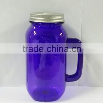 Square and long shape plastic mason jar kitchen storage bottles and jars with handle and tin lid