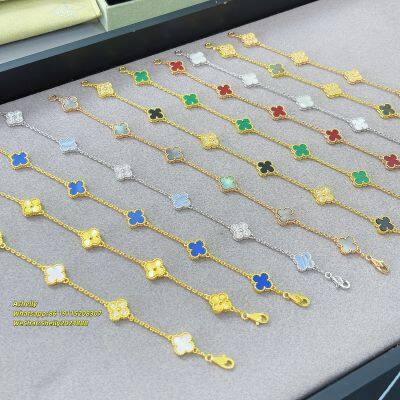 VCA 18k Gold Five-color White Pearl Four-leaf Clover Bracelet photo-1