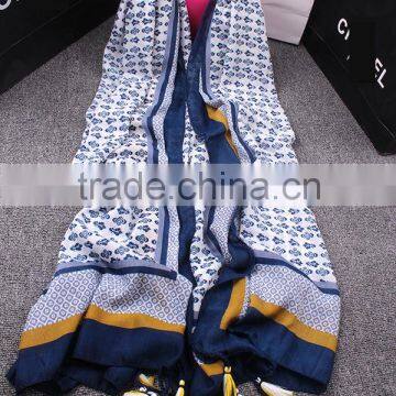 Wholesale 2016 Summer Retro Floral Design Beads Tassel Shawl Scarf