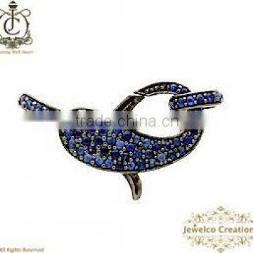 Blue Sapphire Gemstone Pave Jewelry Lock Finding, 925 Silver Lock Clasp Finding , Gemstone Designer Handmade Jewelry Components