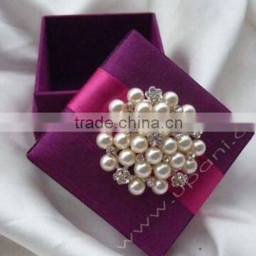 New Silk Favor Box in Purple color and pearl brooch