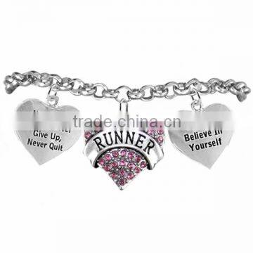 "RUNNER" Heart Shaped Running / Walking Themed Charm Bracelet