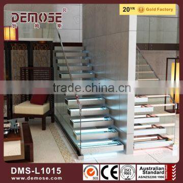 indoor l shape tempered glass led staircase