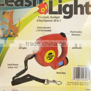 Pet Retractable Dog Leash LED Flashlight Waste Bags Dispenser