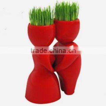 Double Red Lovers Ceramic Pot Head Doll photo-2