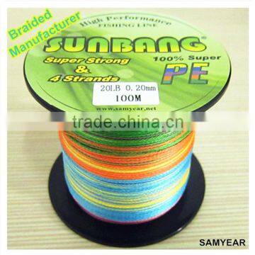 Zhejiang Wholesale Outdoor Fishing Tackle Japan 100% PE Fishing Braid Line 4 Strands 20lb SUNBANG Colored Multicolors