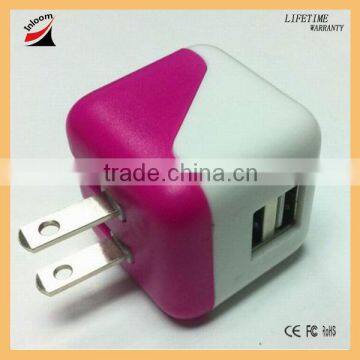 square foldable 2 usb AC adapter US/AU/EU/UK universal travel charger