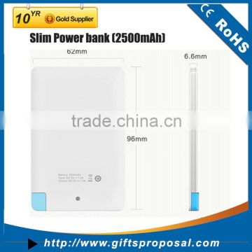 Slim Card Power Bank 2500 for Samsung Galaxy tab with led light