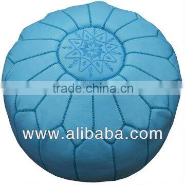 Light Blue Handcrafted Moroccan Leather Pouf