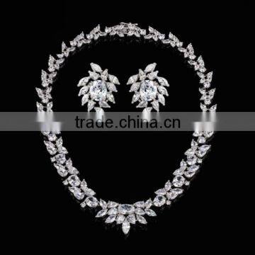 Elegant Clear Waterdrop AAA+ Cubic Zirconia Necklace with Earrings Top Quality for Women
