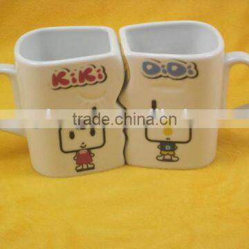 YF28027 twin mugs with heart shape handle