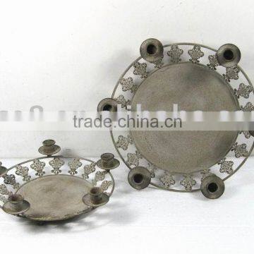 S/2 metal candle holder w/plate stand