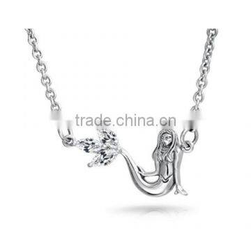 Sterling Silver Mermaid Pendant Necklace With Cz