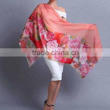 Half peony print half solid wool digital printing scarf