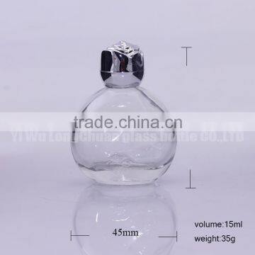 Oblate Clear Empty Glass Bottle 0.5oz for Perfume/Essentional Oil Packaging