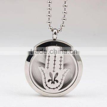 Round Fatima's Hand Aromatherapy Essential Oils Diffuser Locket Necklace Pendant