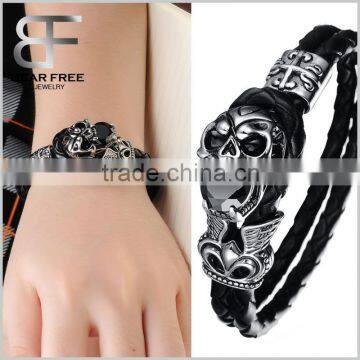 Personalized Titanium Steel Jewelry Fashion Creative Devil Skull Rock Leather Cuff Bracelet Wholesale