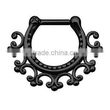 Black Septum Clicker Tribal Fan Septum Ring