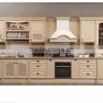 European style light color Solid Wood door kitchen cabinet