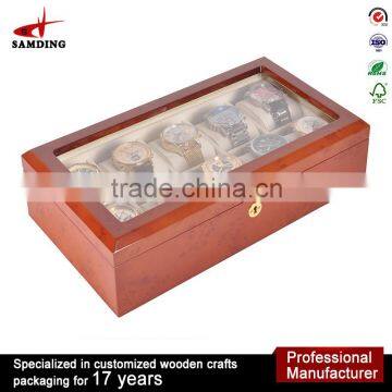CHERRY WOOD ACRYLIC TOP DISPLAY 10 SLOT PILLOW FELT WATCH BOX STORAGE/COLLECTOR