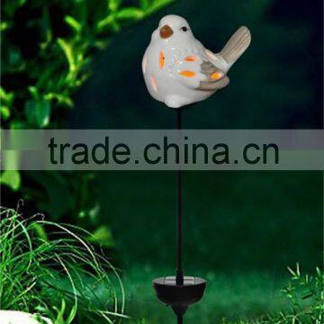hotsale mini ceramic bird led solar powered light garden lawn ornaments