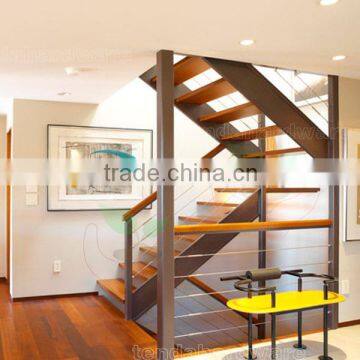 prefabricated U shape staircase double stringer wood steps stairs