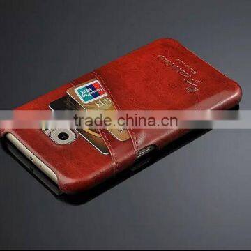 Card Holder Genuine Wax Matt Leather Back Cover For Samsung Galaxy S6