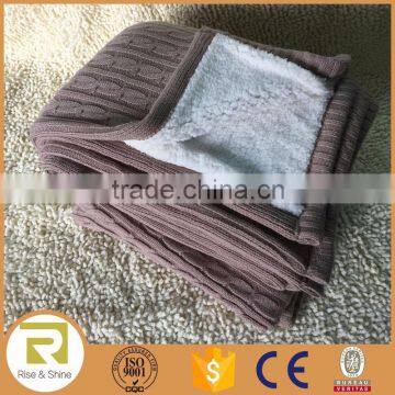 Wholesale 100% Acrylic heavy cable knit with sherpa backside throw blanket