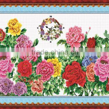 Flower clock wallpaper with 3D frame abstract murals