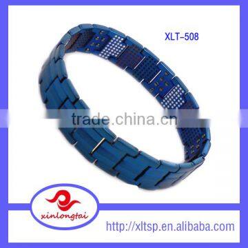 Unique design blue plating many stone titanium steel sport energy bracelet