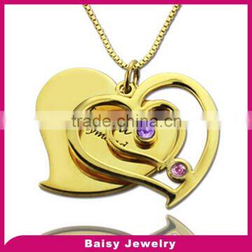 High Polished stainless steel Personalized Couples Heart Name Necklace yellow gold disc pendant