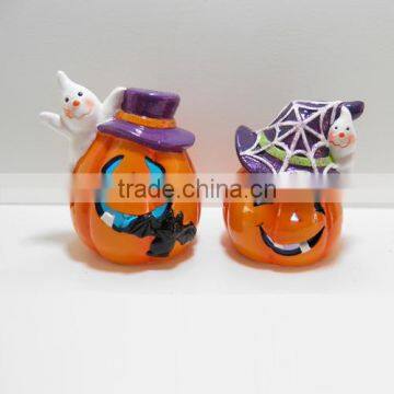 Popular pumpkin figurine ceramic halloween decor with LED light