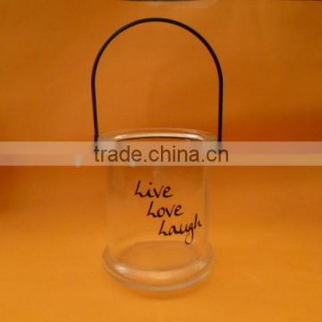 glass jar with iron handle