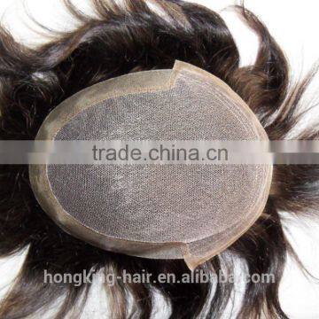 swiss lace with PU around toupee men toupee brown color mixed grey hair