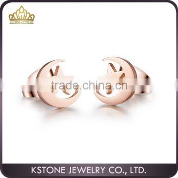 KSTONE 2015 New Fashion Rose Gold Plated Stainless Steel Lovely Moon And Star Stud Earrings