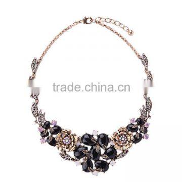 OEM/ODM Factory Direct Sale 2016 Latest Vintage Flower Pendant Necklace Black Stone Pendant Necklace