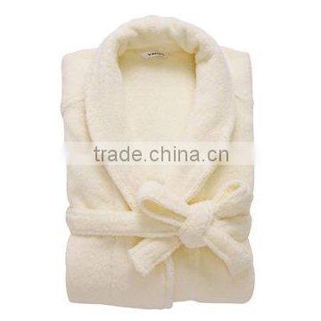 Coral Fleece Bathrobe Beige Robe Shawl Collar Warm Winter Bathrobe