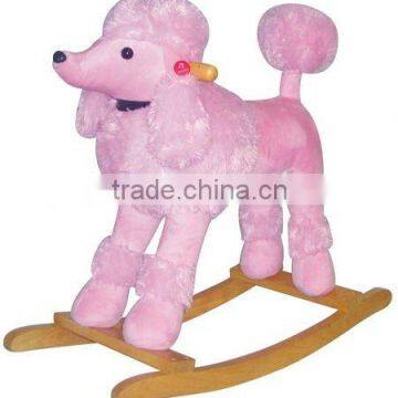 Plush pink poodle rocking horse with sound new ride on toys for girls