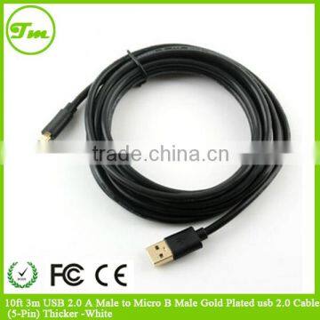 10ft 3m USB 2.0 A Male to Micro B Male Gold Plated usb 2.0 Cable (5-Pin) Thicker -Black