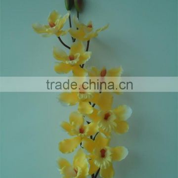 Hot sale artificial flowers ,yellow silk flowers 9 head Cymbidium for sale