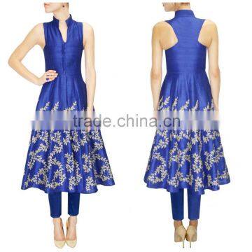 Vivid Blue Raw Silk Anarkali Suit/Buy Online Designer Anarkali Suits