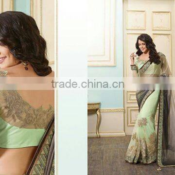 Grey Lycra On Net Saree