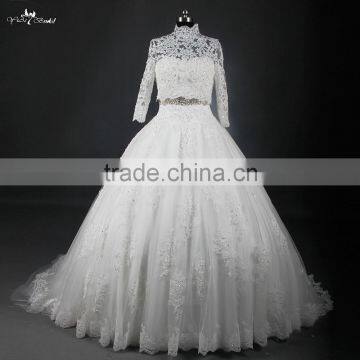 RSW822 China Factory Custom Made Saudi Arabian Dubai Lace Ball Gown Muslim Bridal Wedding Dress